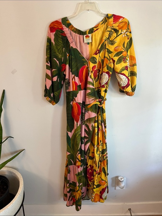 FARM Rio Dresses & Skirts - FARM RIO Tropical Mix Print Wrap Linen Maxi Dress - Multicolor L
